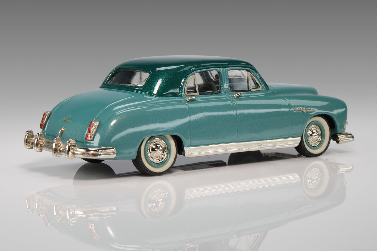 1949 Frazer Manhattan 4 DR Sedan by Conquest Models in Ocean Spray Green Met./Blade Green Met., CON 36.

Excellent condition, but rear license plate is missing. Original box is included in good condition, but the original foam is missing. It will be replaced with substitute foam. Material: white metal.

This is an adult collectible, and is not intended for children.

Ships to US addresses only.